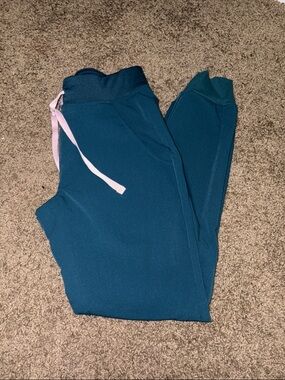 Figs Teal Joggers with Pink Drawcord